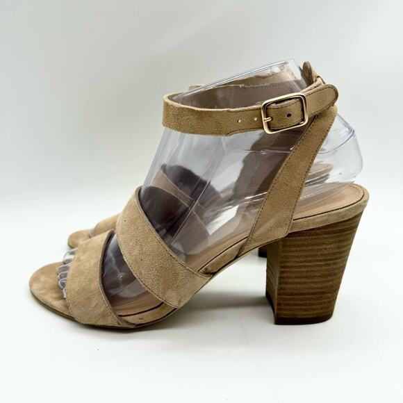 J. Crew Aubrey Mid-Heel Sandals Cream Suede Sz 7 Office Preppy Cocktail Minimal - Picture 7 of 11